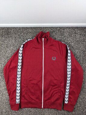 Fred Perry Sportswear Track Jacket Mens Small Full Zip Logo Striped Red